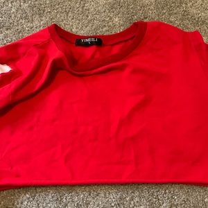 Red crop top with white stripes small